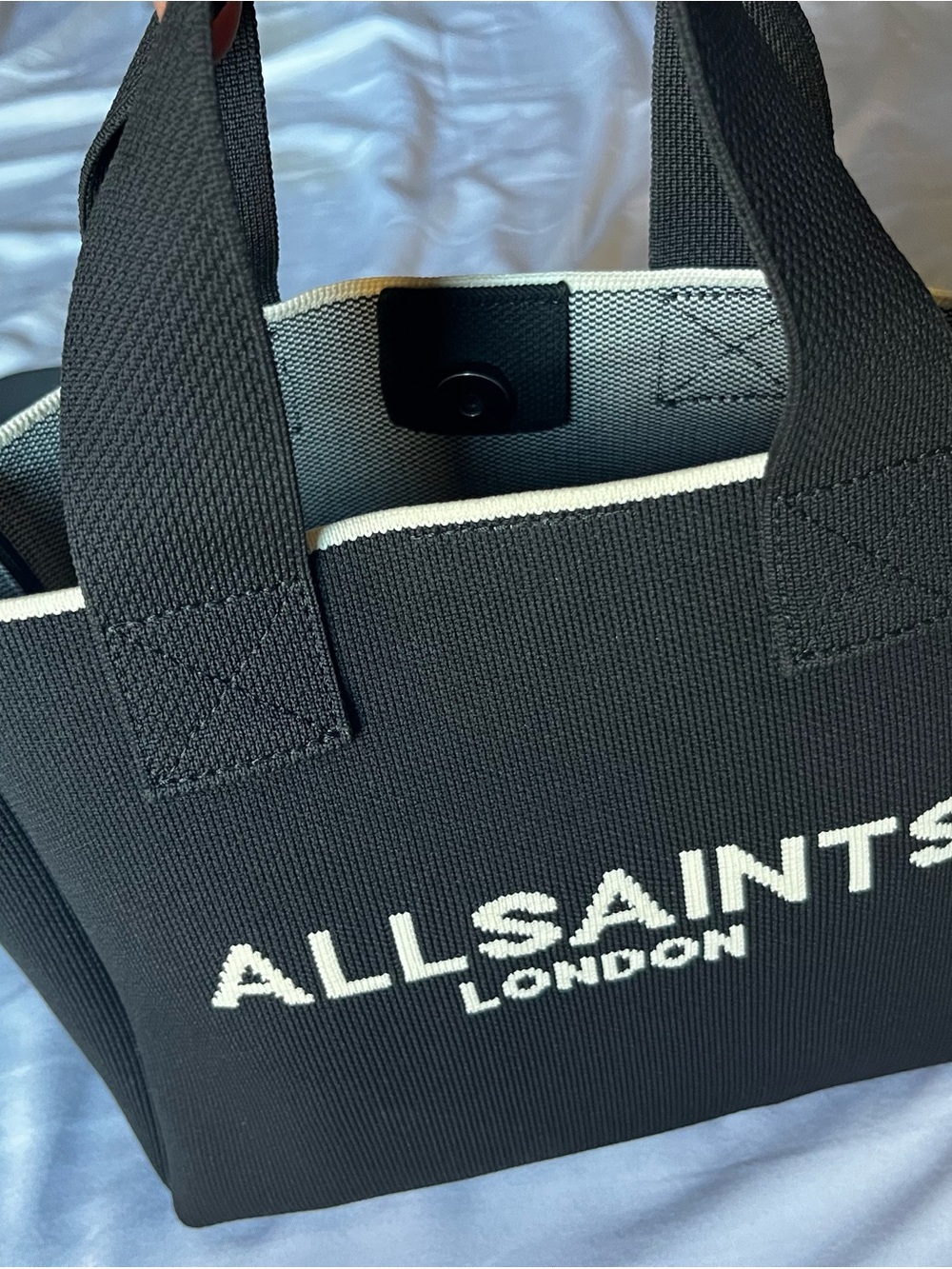All Saints Black Canvas Tote with White Logo